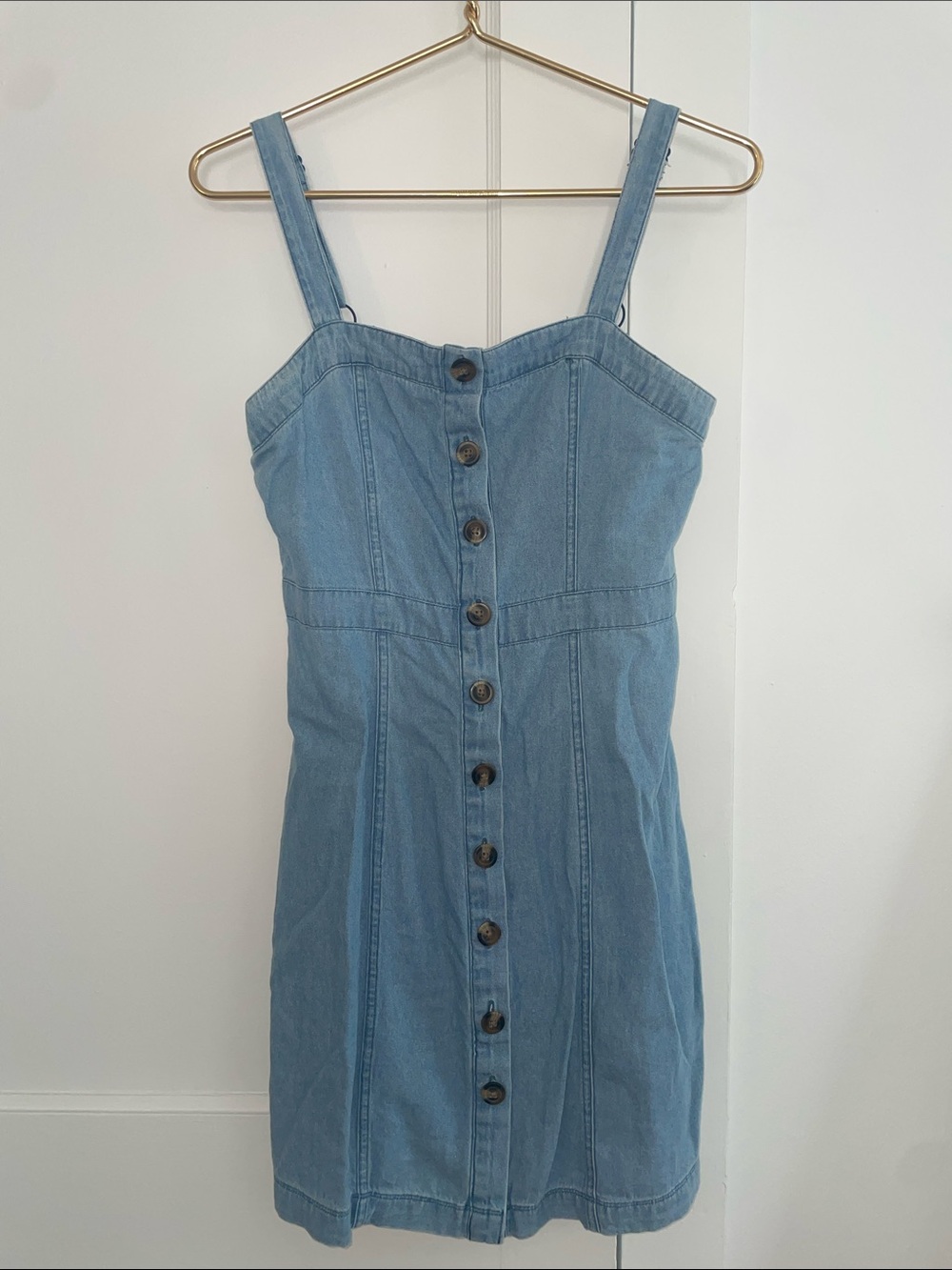 American Eagle Outfitters Light Blue Denim Button-Front Mini Dress
